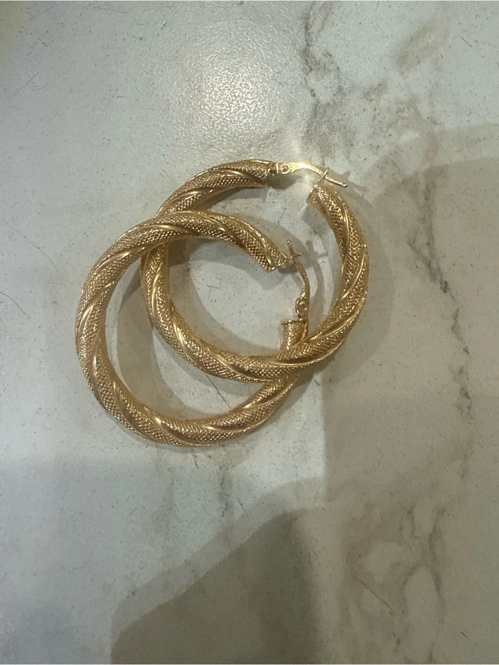 10k Textured Gold Hoop Earrings for Women